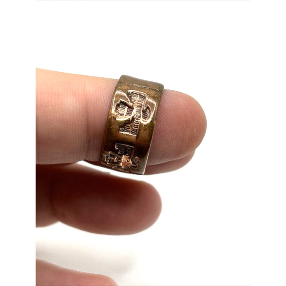VTG Native American Size 6? 1" Solid Copper Ring Southwest Thunder Bird Signed - Picture 8 of 12